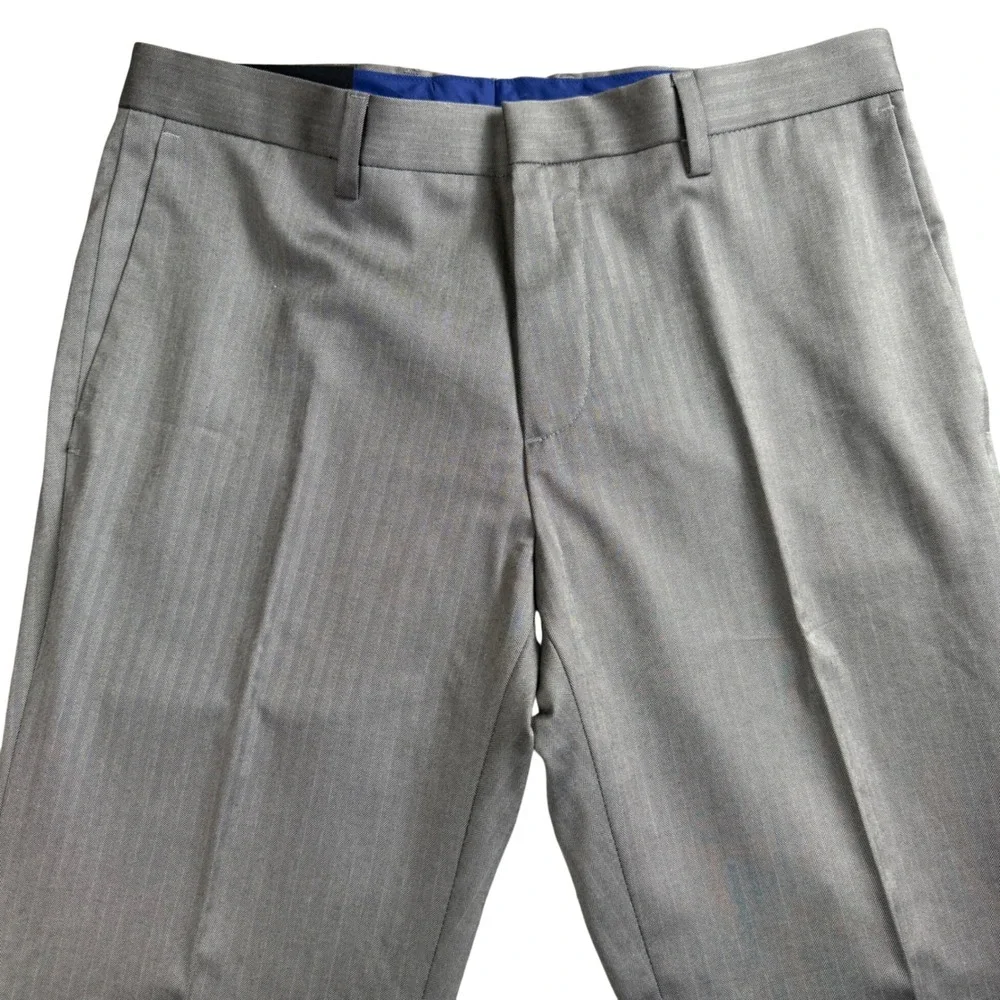 Banana Republic Dress Pants Men 31x32 Grey Herringbone Non-Iron Slim Fit Trouser